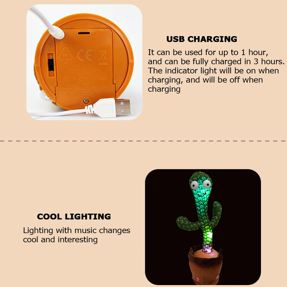Dancing Cactus Electron Plush Toy Soft Plush Doll Electronic Stuffed Animals For Children Girls Boys Baby Xmas Gift Party Decor