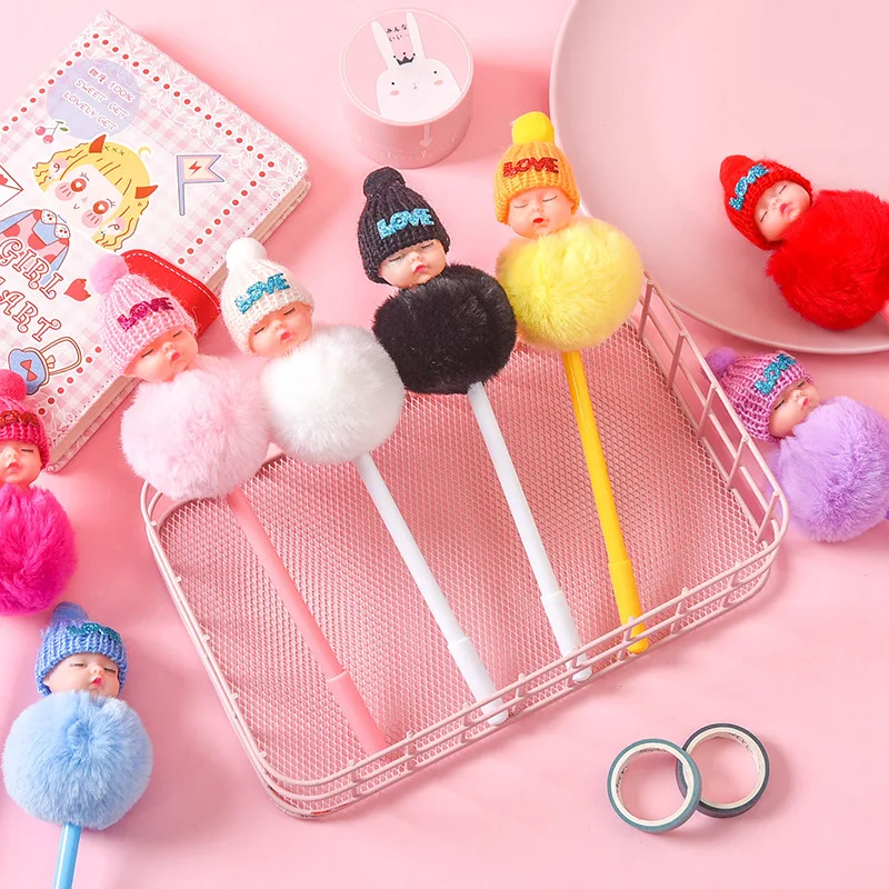 

24pcs Gel Pens Cute Plush Dolls black colored kawaii gel-ink pens pens for writing Cute stationery office school supplies