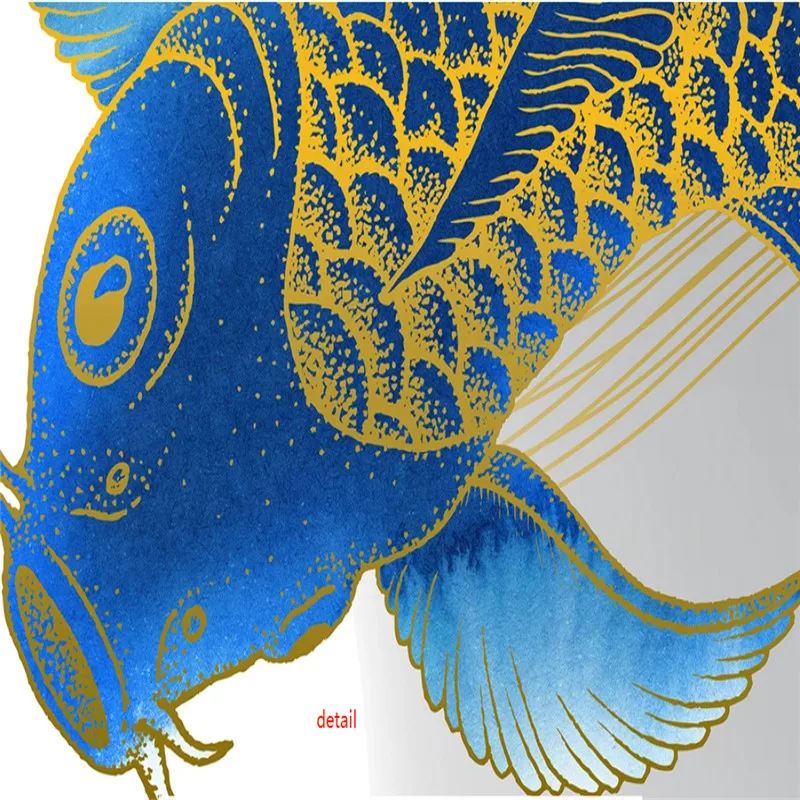 Китайские водопроводные волны спрей Sunrise Fishs синие чернила Настенные обои для