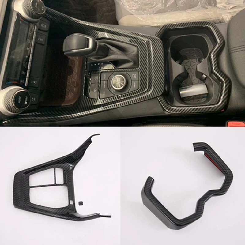 

For Toyota RAV4 Rav 4 XA50 2020 2019 Carbon Fiber Gear Box Panel Water Cup Holder Frame Decoration Cover Trim Car Styling