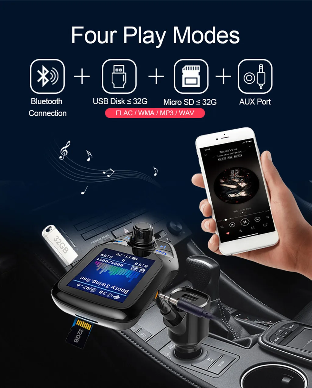 Bluetooth MP3 плеер FM передатчик автомобильное зарядное устройство двойной USB Батарея