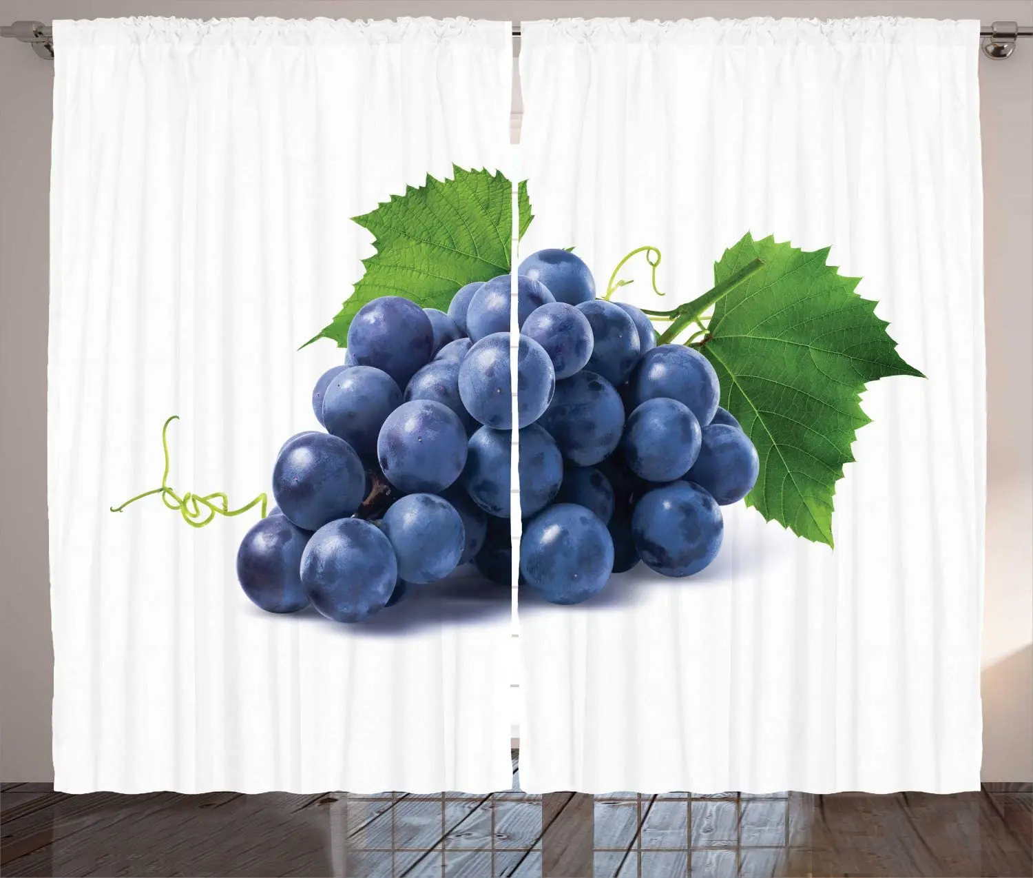 Темно-фиолетовый папоротник Зеленые Синие белые шторы Свежий фрукт связанный
