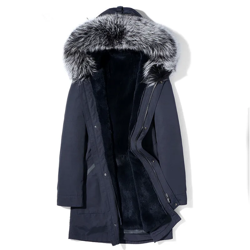 

Fur Coat Men's Real Winter Jacket Natural Rabbit Fur Liner Parka Men Fox Fur Collar Warm Jackets Plus Size MG-1816007 Y1684