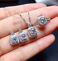 meibapj 1 carat white moissanite square jewelry set 925 silver ring earrings pendant 3 pieces suits wedding jewelry for women