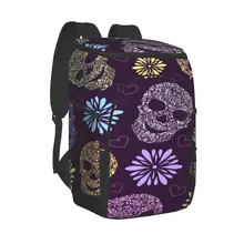 Refrigerator Bag Abstract Floral Skulls Pattern Soft Large Insulated Cooler Backpack Thermal Fridge Travel Beach Beer Bag