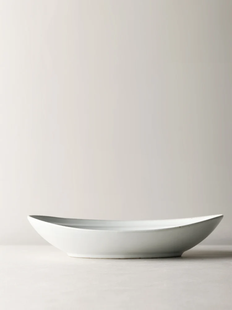 

Retro Ceramic Plate Home Steamed Fish Plate Creative Simple Stoneware Leaves Oval Dinner Plate Tableware