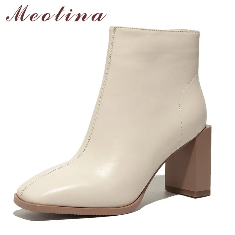 Женские ботильоны из натуральной кожи Meotina осенние полусапожки на квадратном