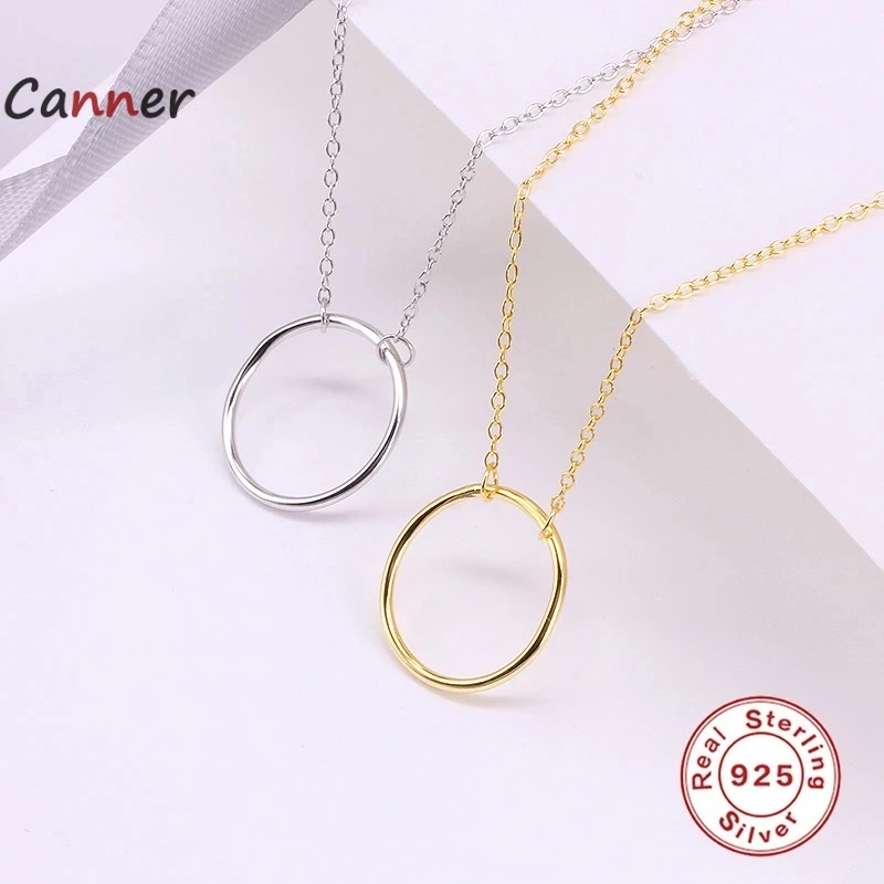 

Canner S925 Sterling Necklace for Women Trendy Circle Shaped Minimalist Necklaces Pendant Choker Necklace Chain Jewelry collares