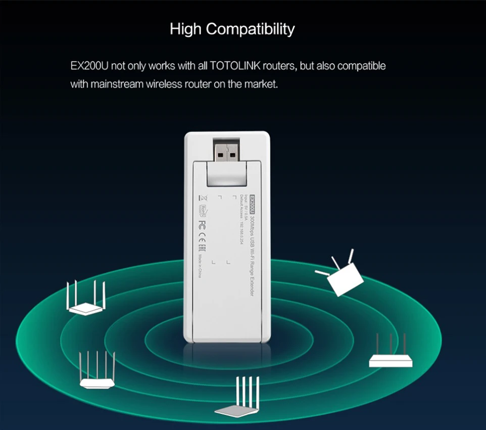 TOTOLINK Беспроводной Wi-Fi ретранслятор удлинитель EX200U 300 Мбит/с USB простая настройка диапазон расширитель с 2* 4dBi внешние антенны