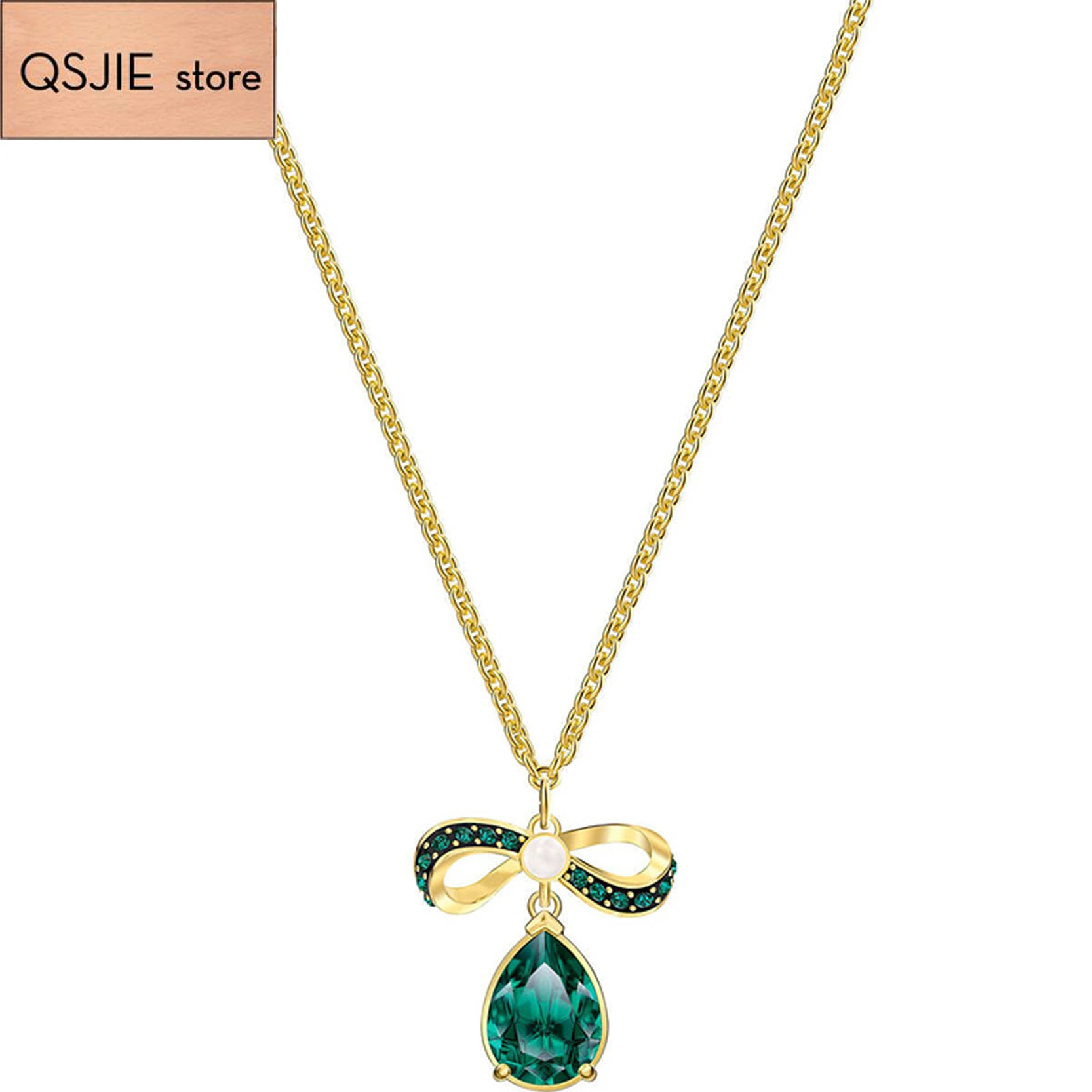 

2022 High quality SWA. {new style} green bow-knot water droplet perforated Necklace Glamorous fashion jewelry