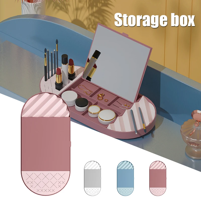 

Multifunctional Jewelry Storage Box with Mirror for Makeup Soft Silicone Base for Lipstick Detachable for Different Uses WWO