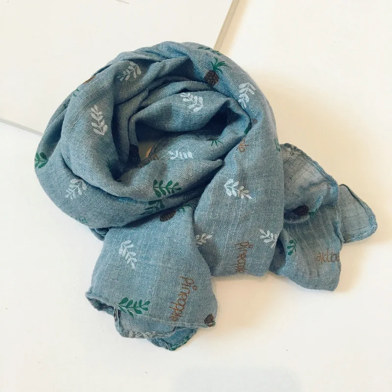 blue pineapple Осенняя одежда в горошек Милая снуд детский модный Винтаж льняной, хлопковый шарф для детей мягкие Kawaii Снуд шарф для малышей на зиму - Цвет: blue pineapple