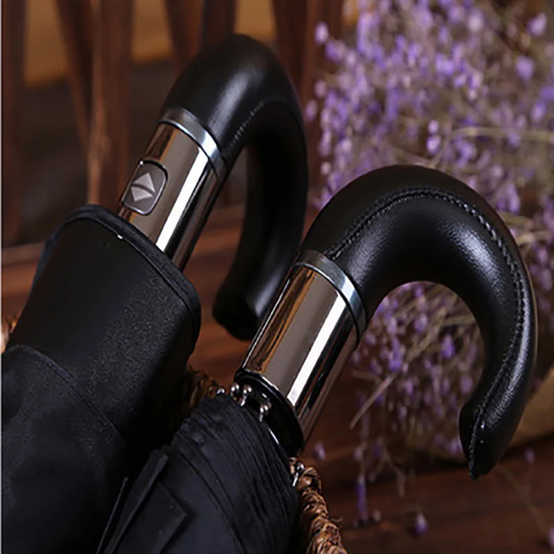 Мужской высококачественный деловой Зонт 10K автоматический зонт кожаный