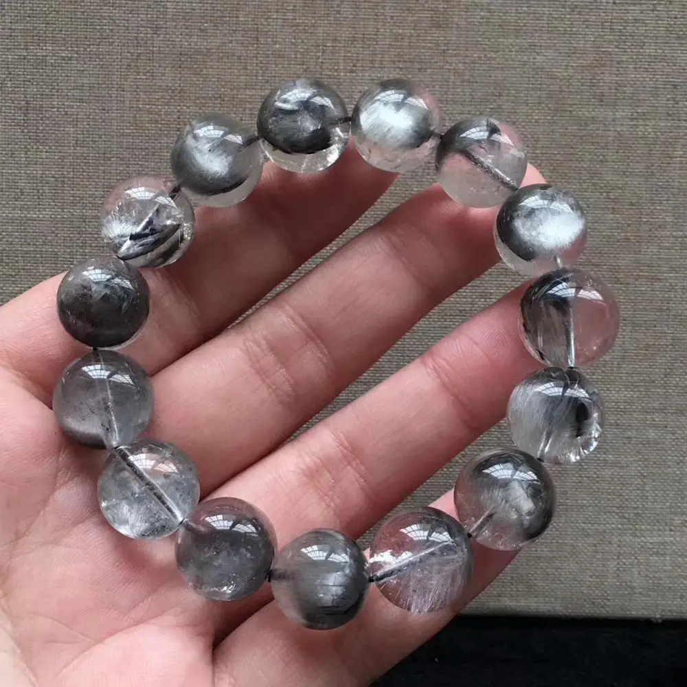 Натуральный Платиновый серебристый черный рутилированный кварцевый браслет от