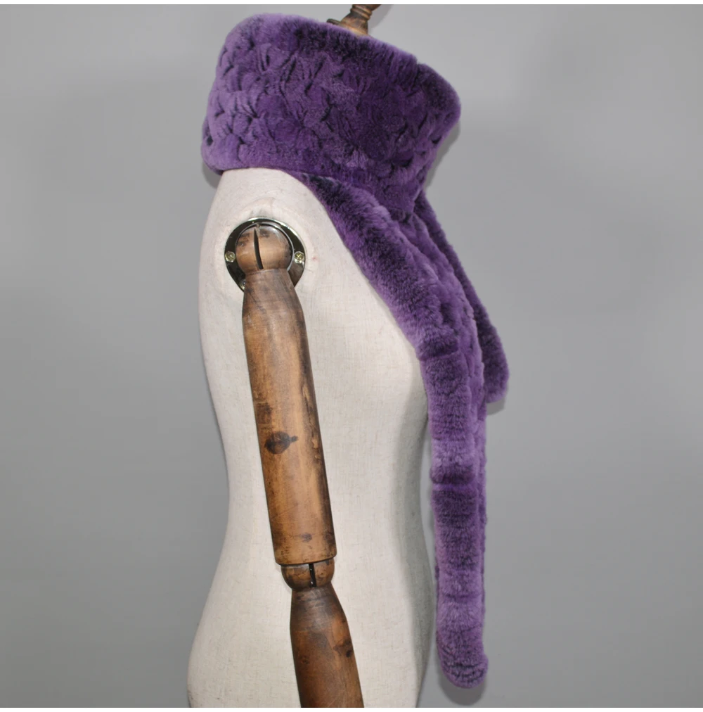 Winter Long Style Women Real Rex Rabbit Fur Scarf Rex Rabbit Fur Warm Soft Ring Scarfs High Quality Knit Rabbit Fur Scarves