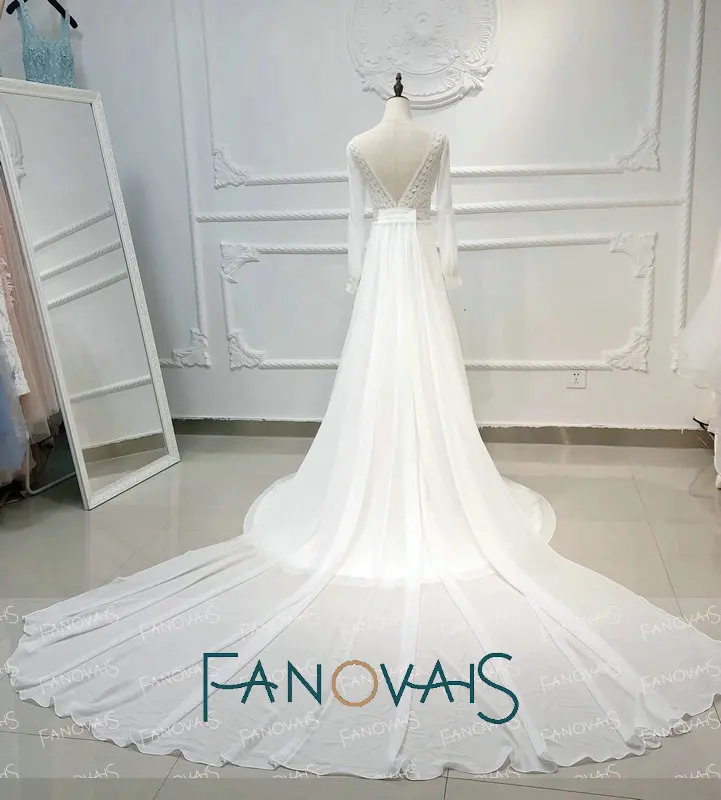 Пляжные Boho свадебный наряд Одежда с длинным рукавом с расширенным съемным подолом Vestido de Novia свадебные платья в богемном стиле suknia slubna