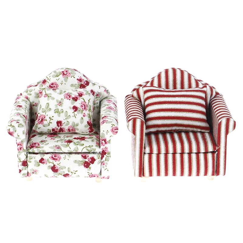 1/12 Mini Floral Print Sofa With Cushion Model Dollhouse Room Decor Photography Prop Miniature Home Decorative Ornaments | Игрушки и