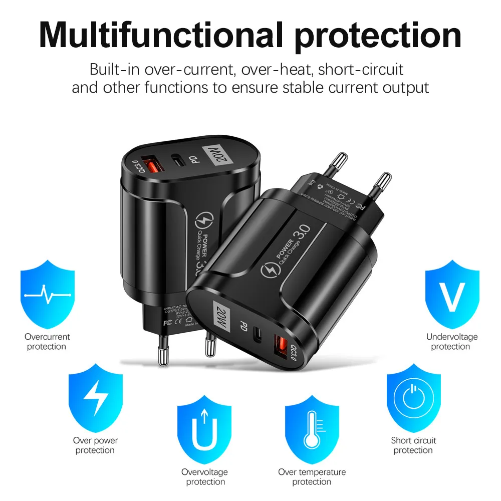 Быстрое зарядное устройство PD 20 Вт USB для Iphone 13 12 11 Samsung Huawei QC3.0 быстрое Xiaomi
