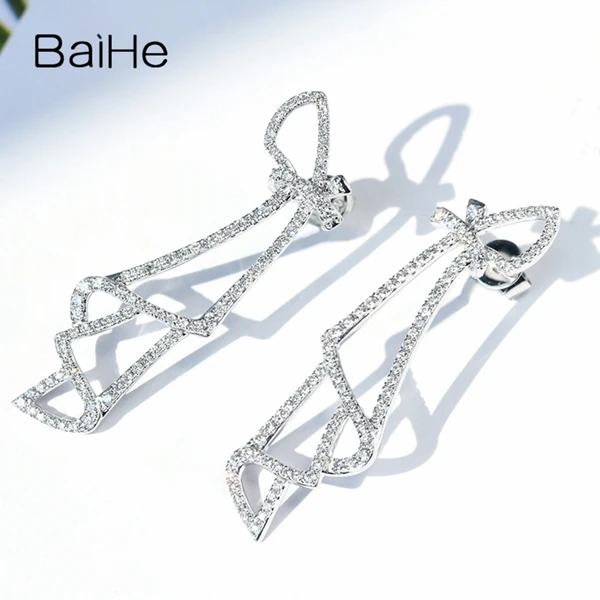 BAIHE Solid 14K белое золото 0.70ct(всего) H/SI натуральные Алмазы обручальные женские модные ювелирные изделия подарок серьги-гвоздики