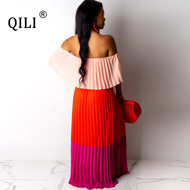 QILI женское летнее плиссированное платье с оборками в стиле бохо