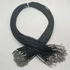 Модная черная Вощеная Веревка 1,5 мм 70 см + 5 см, застежка-лобстер, ожерелье, шнур для ювелирных изделий, подвесные шнуры 100 шт.лот, бесплатная доставка, оптовая продажа