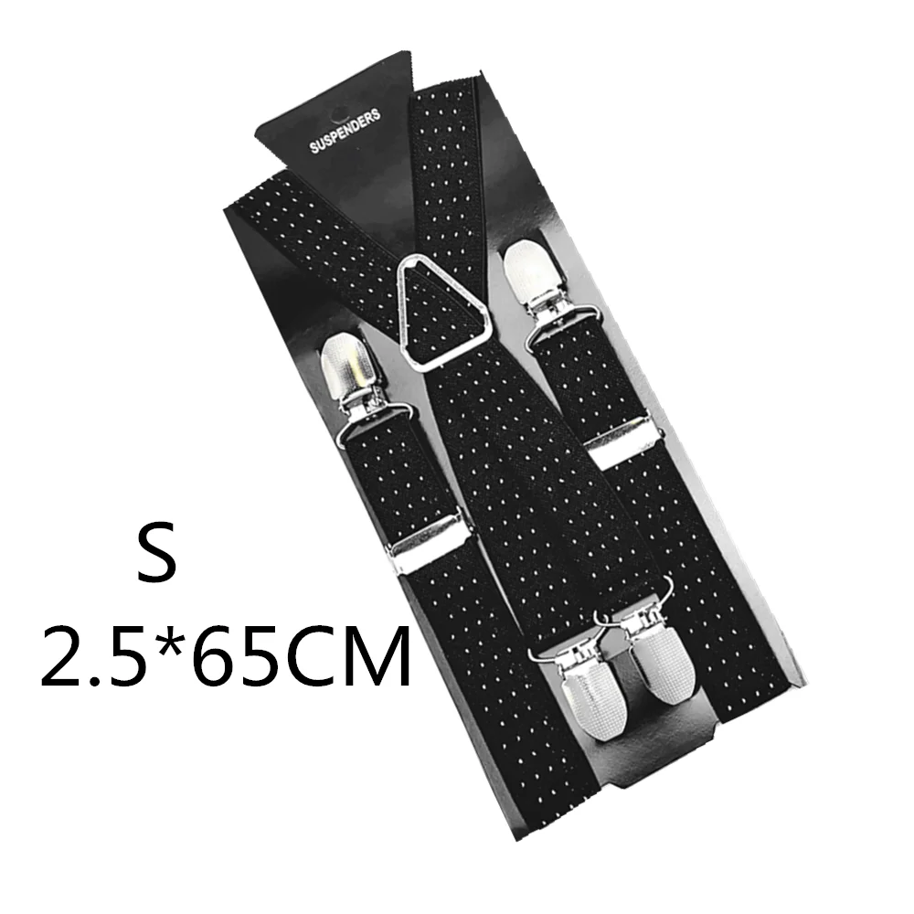 Black dot-65cm 2,5 см ширина х спина унисекс в горошек подтяжки для мужчин и женщин регулируемые эластичные Tirantes Hombre Дети брюки держатель свадебная одежда - Цвет: Black dot-65cm