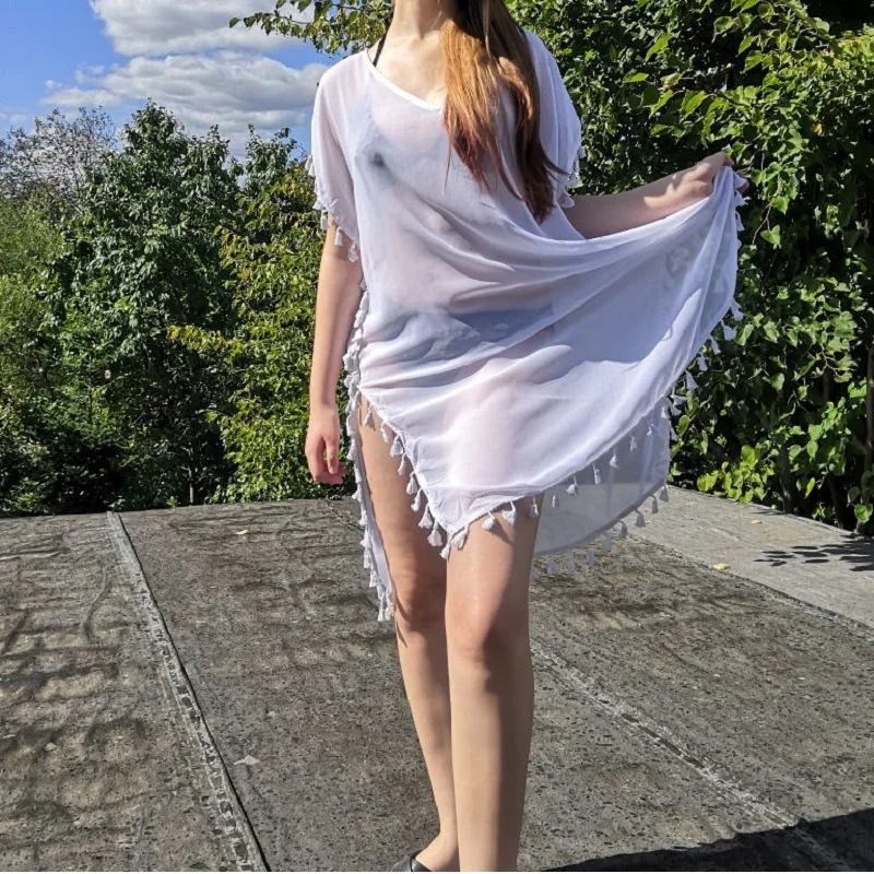 Пляжная накидка с кисточкой печати купальный костюм из шифона женщин пляж парео