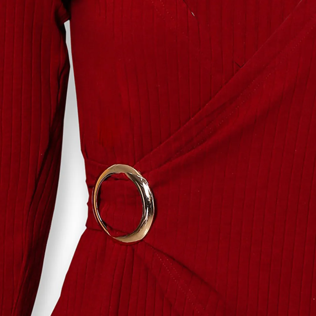 Женская Сексуальная Блузка с глубоким v образным вырезом и длинным рукавом