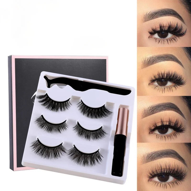 

TEAYASON Three Pairs Of 3D False Eyelashes Set Magnetic Eyeliner Liquid Natural Magnet Eyelashes Eye Makeup Eye Cosmetics
