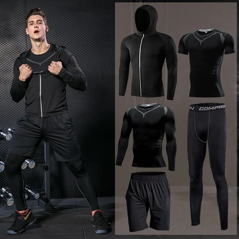 Спортивный костюм мужской, спортивный комплект для бега, мужской спортивный костюм, спортивная одежда для бега для мужчин, спортивная одежда для фитнеса, тайтсы спорт костюм, комплект толстовки, костюм для бега - Цвет: G-6438095207273