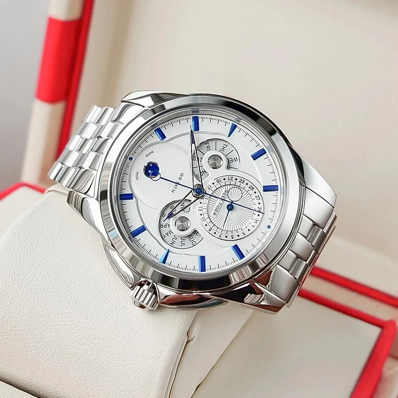 Часы мужские кварцевые с хронографом нержавеющая сталь сапфир|Мужские