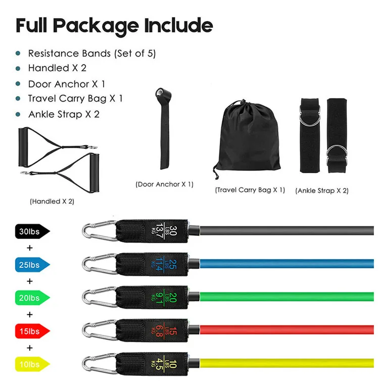 

11pcs resistance bands pull up resistance band set 11 piece set pull rope fitness equipment kit fit equip training exercise yoga