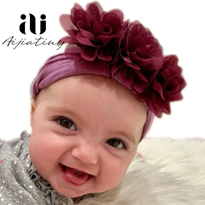Baby Girl Headbands - Big Floral Elastic Hair Bands, 3D Flower Hair Accessories for Kids and Toddlers, Elastic Head Wraps with Bow image 3