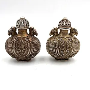 Xuantong Years Tibetan Silver Snuff Bottle Double Phoenix Snuff Bottle Collect Decorative Ornaments