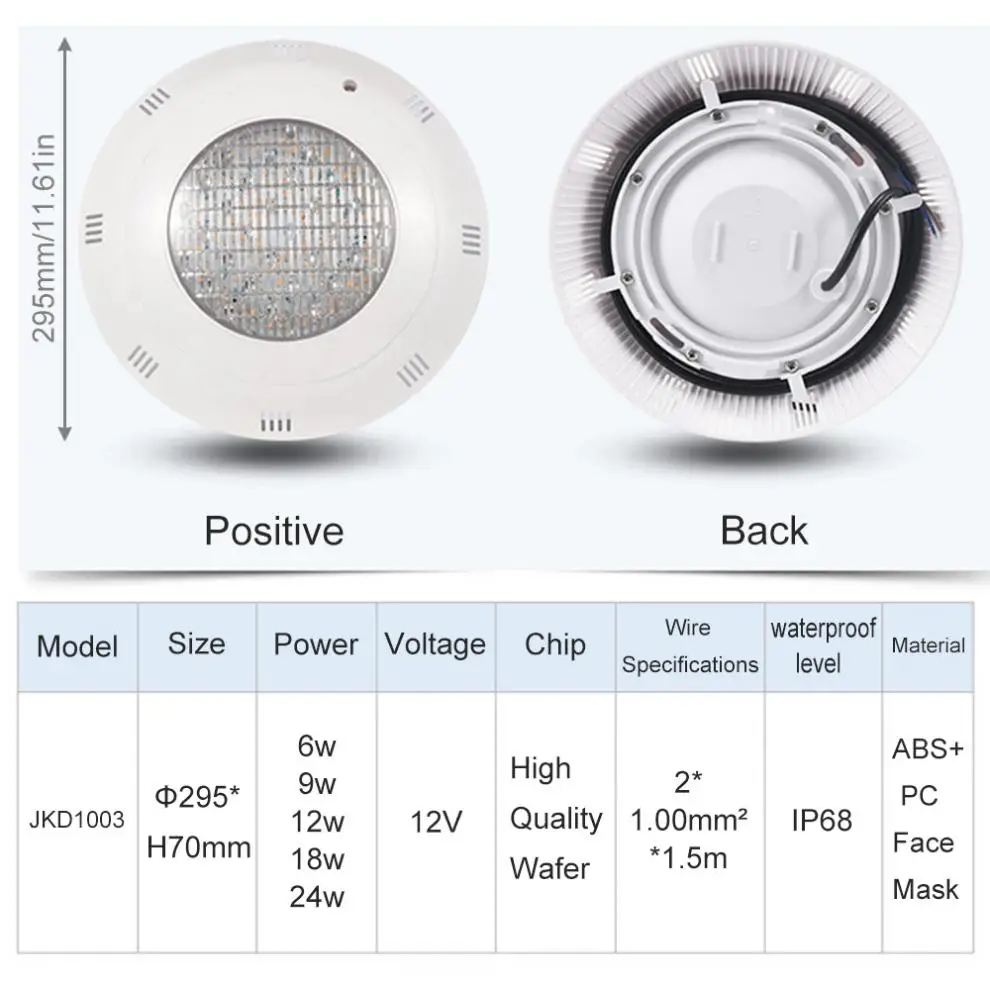 

IP68 18W AC12V LED RGB Submersible Light UnderWater Multi-Color Spotlight with Remote Control for Pond / Swimming Pool / Outdoor