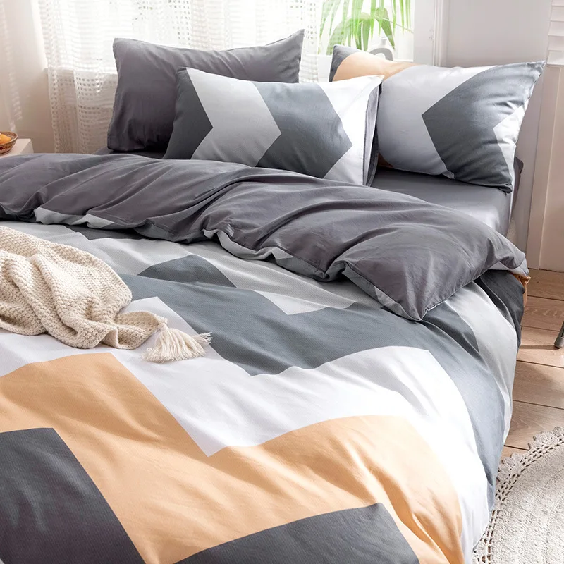 

4pcs simple plaid Pure cotton Bedding Sets Pillowcase sweet 40 count King Queen Size Fitted bed Sheet Single Double coverlet