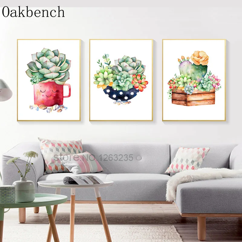 Кактус суккулент растение акварелью скандинавский постер куадро настенные