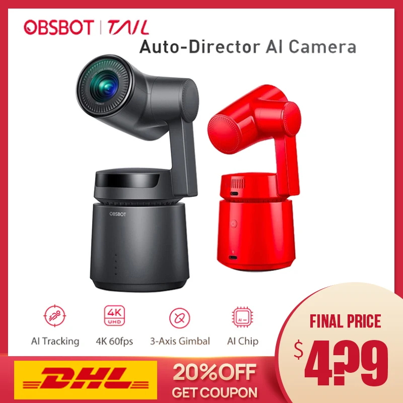 OBSBOT Tail Auto-Director AI camera Track auto zoom capture до 4 K/60fps vs insta360 one x evo 360 camera