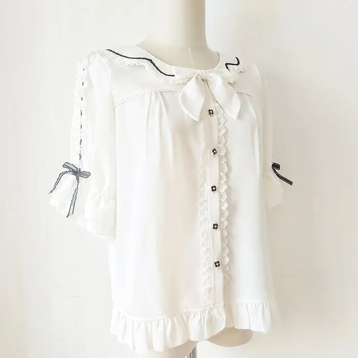 

Short Sleeve Chiffon Shirt Ruffled Half Sleeve Lolita Blouse