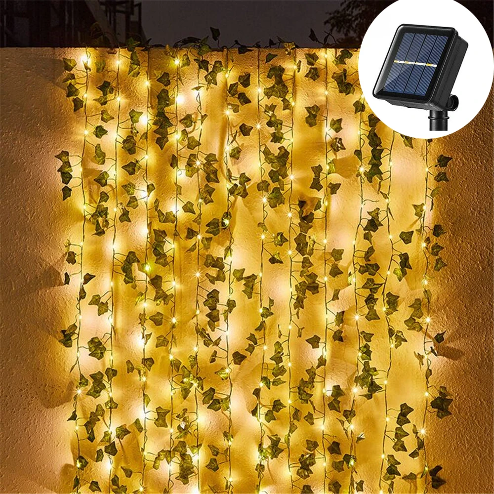 2/5/10m Solar Powered Green Leaf Vine String Light Artificial Ivy Hanging Garland for Home Garden Office Wedding Wall Decor