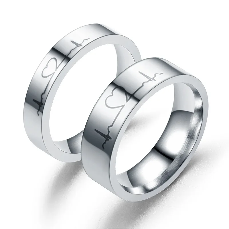 

ECG Stainless Steel Love Couple Pair Ring 925 Sterling Silver Ring Ladies Zirconia Men's Finger-ring Paired Rings for Couples