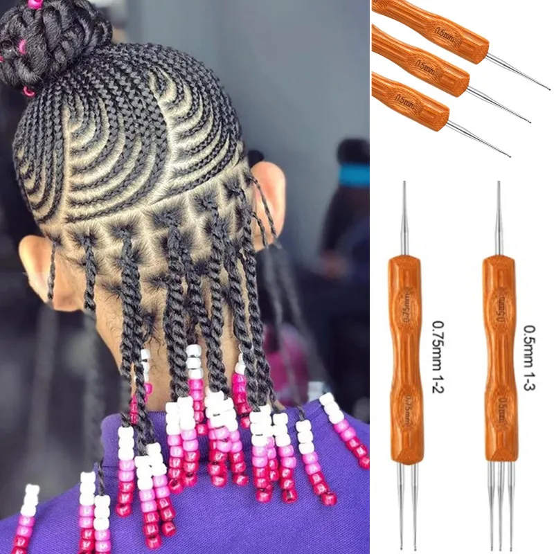 

Hair Braid Beads 1 / 2 / 3 Hooks Three Style Dreadlock Needle for Braid 0.5Mm 0.75Mm Natural Bamboo Dread-Lock Hair Weaving Tool