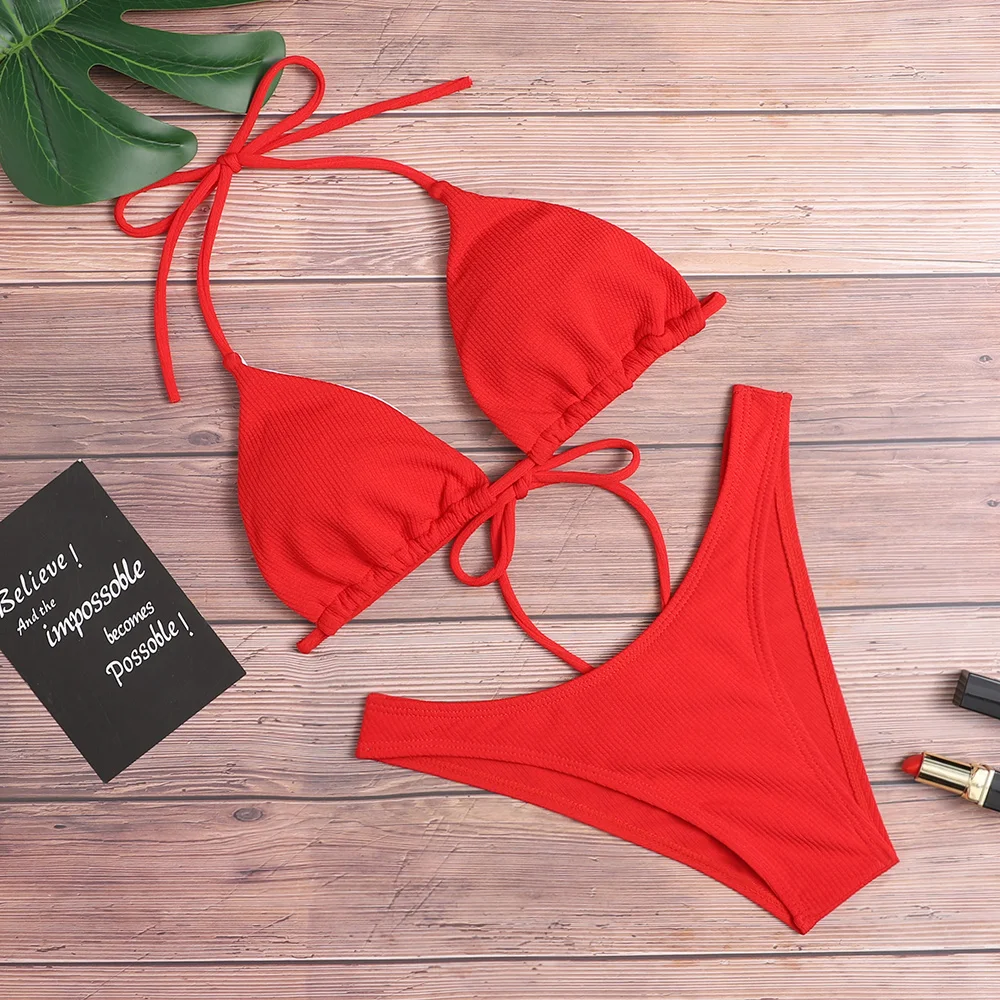 

Sexy Women Pure Color Swimwear 2021 New Summer Style Lady Bandage Bikini Set Adjustable Bathing Suit Brazilian Biquini Swimsuit