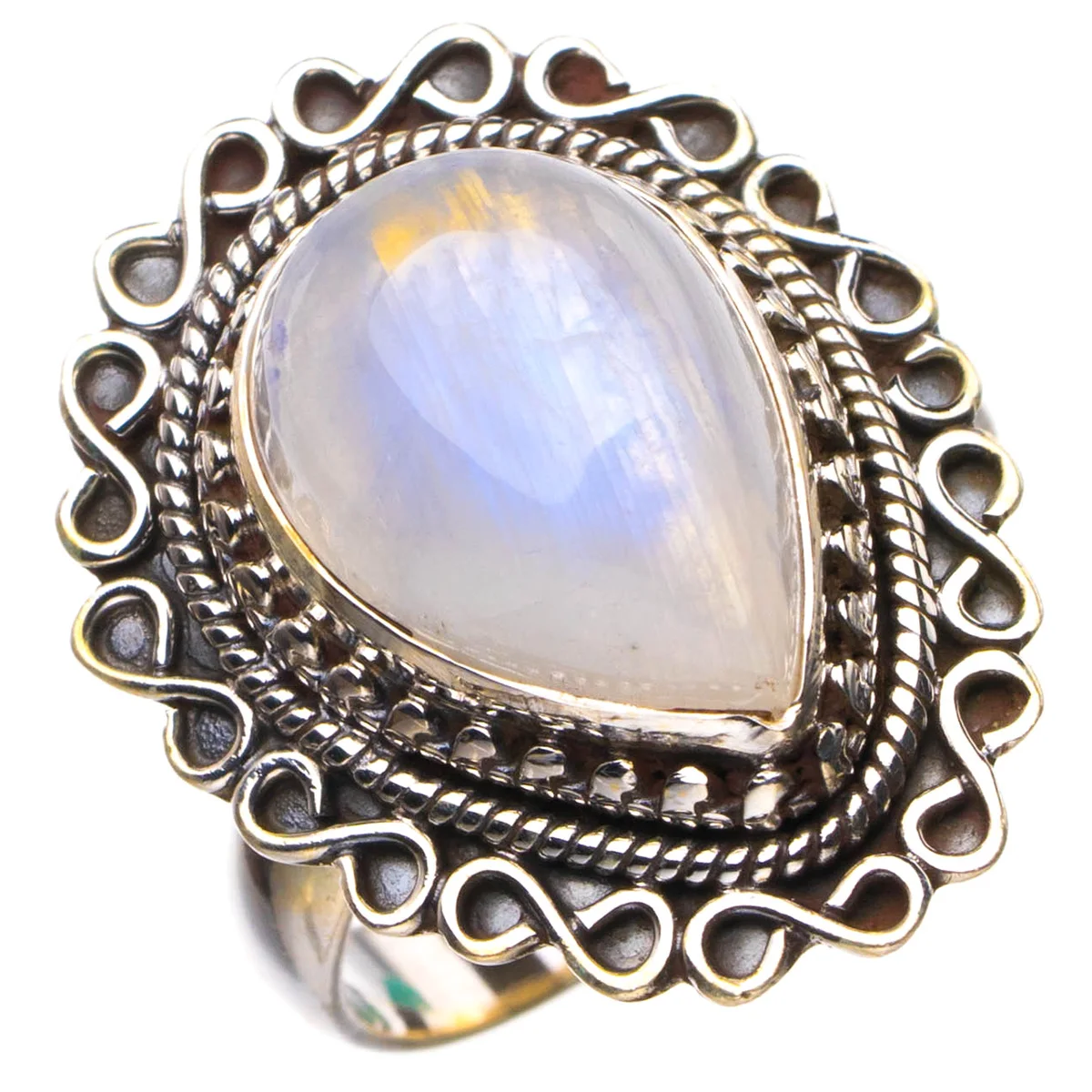 Кольцо ручной работы из серебра 925 пробы с радужным лунным камнем StarGems 7
