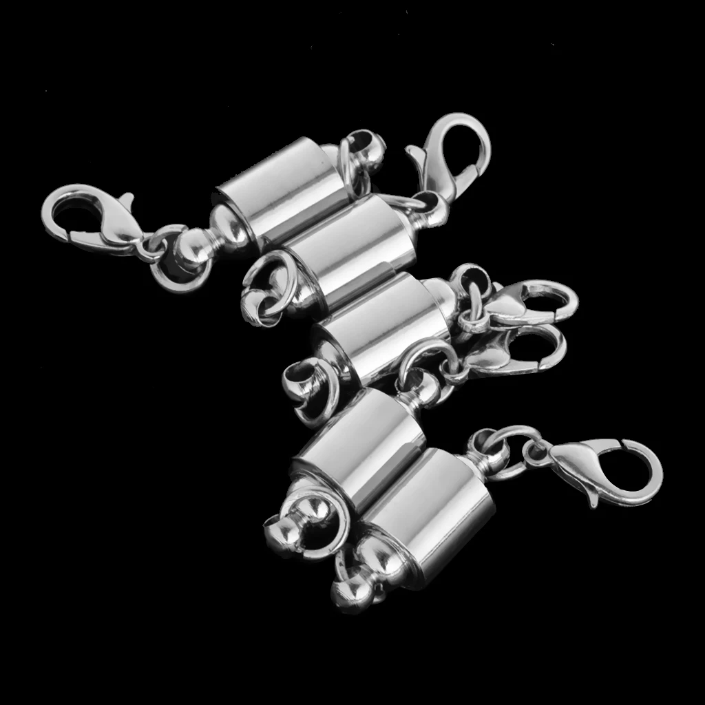 

5pcs Silver Beads Cylindrical Jewelry Lobster Clasp Connector
