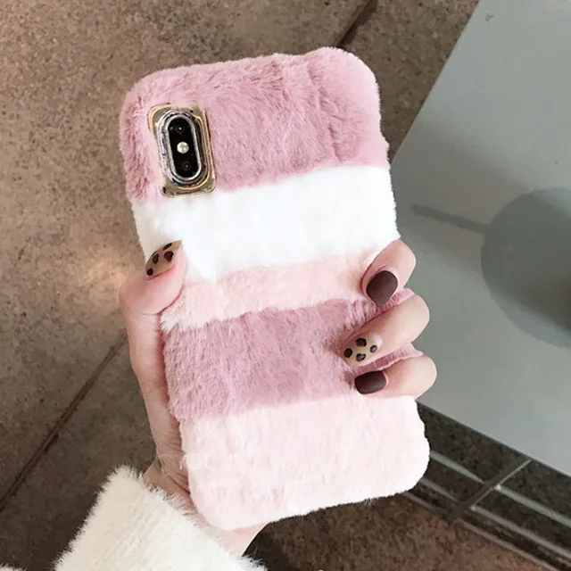 Warm Colorful Cute Plush Rabbit Fur Fluffy phone Case For Oneplus 3 5 5T Protective Cover 6 6T 7 Pro Back Coque |