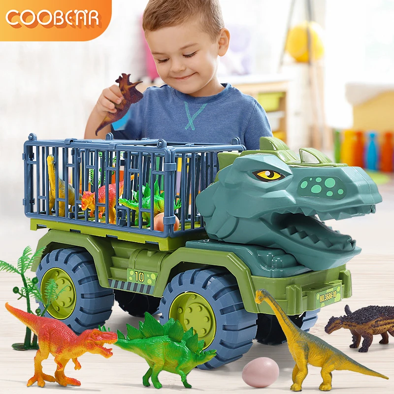 Kids Dinosaur Transport Car Carrier Truck Toys Indominus Rex Jurassic World Plastic Dinosaurs Pull Back Vehicle Gifts For Boys