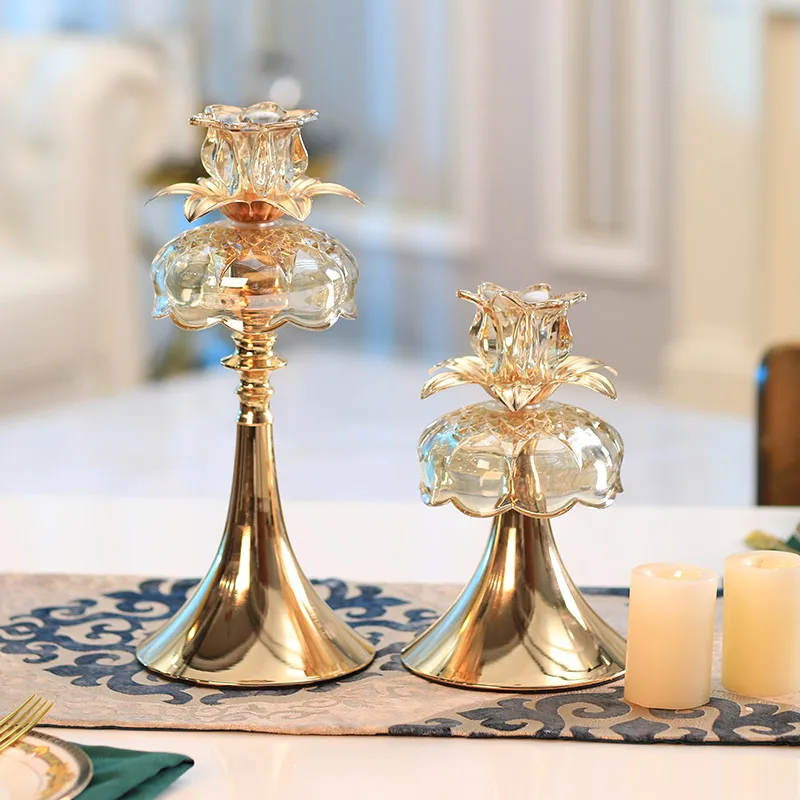 Crystal Luxury Candle Holders Modern Table Centerpiece Candlesticks Gold Moroccan Decor Wedding Decoration Table Centerpieces