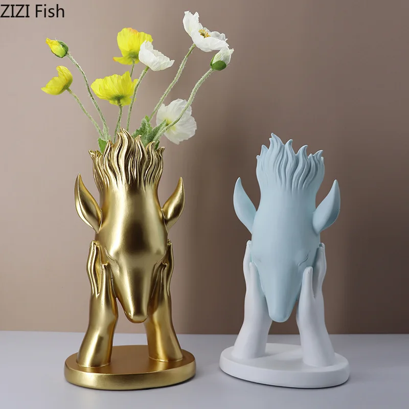 

European Abstract Deer Head Flower Pot Flower Arrangement Vase Cartoon Animal Head Flower Pot Resin Crafts Countertop Decoration