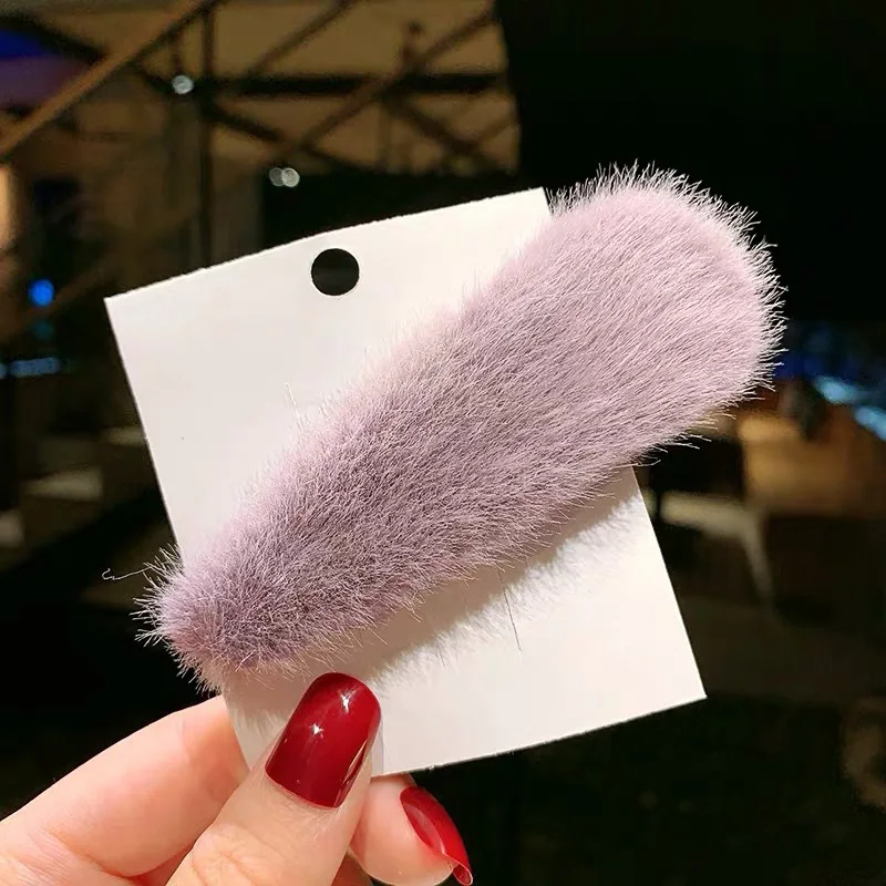 purple Новые популярные аксессуары для волос, Корея, зимняя плюшевая повязка для волос, резинки для женщин, однотонные шпильки из искусственного меха, модные заколки для волос - Цвет: purple